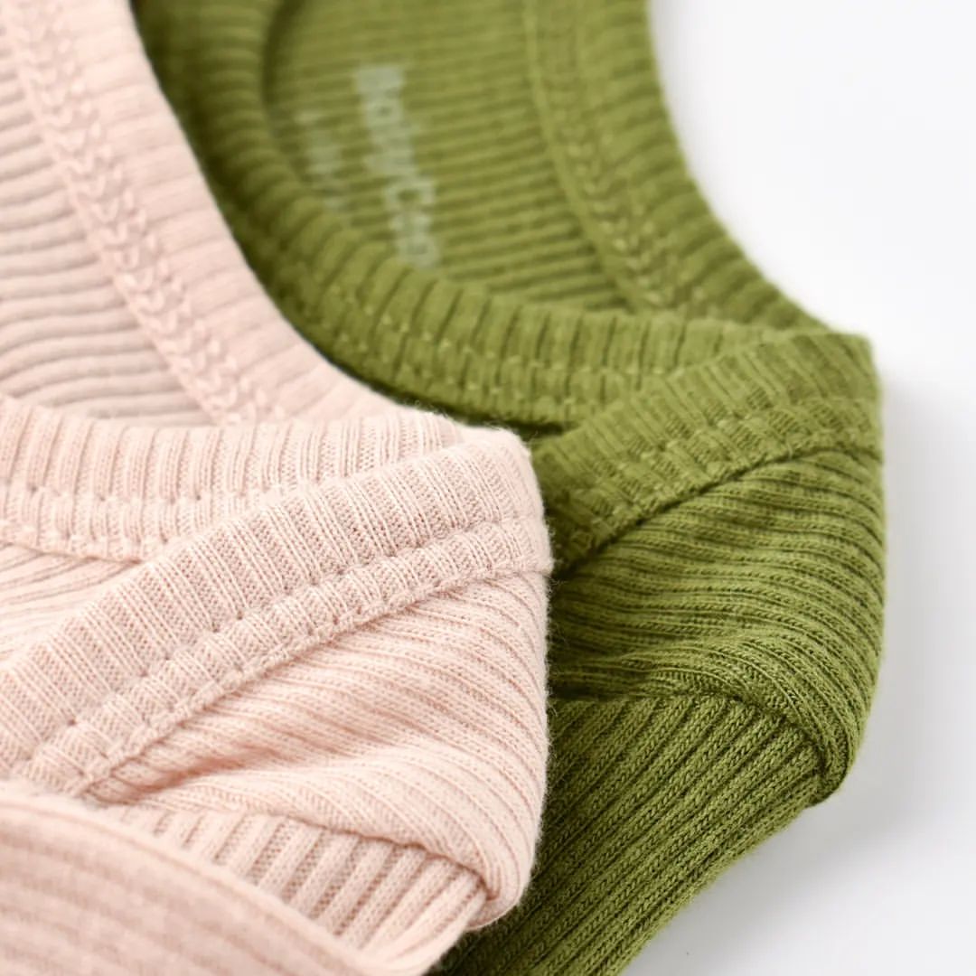 Long Sleeve Organic Modal Bodysuit Set - Green & Blush