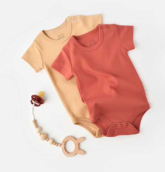 Organic Bodysuit Set - Cream & Terracotta