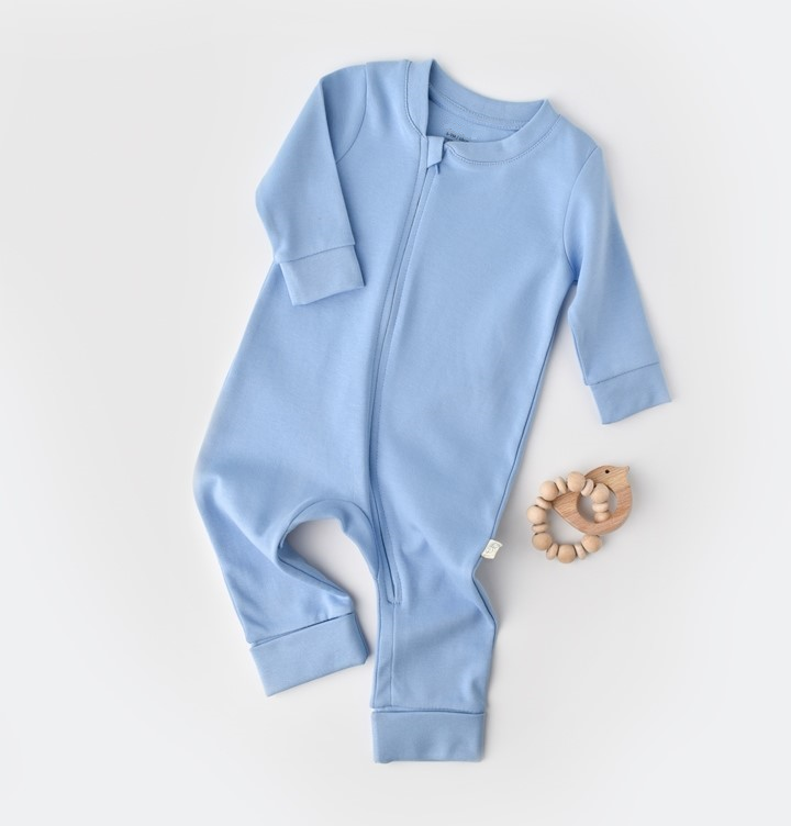 Organic Zippered Romper - Blue