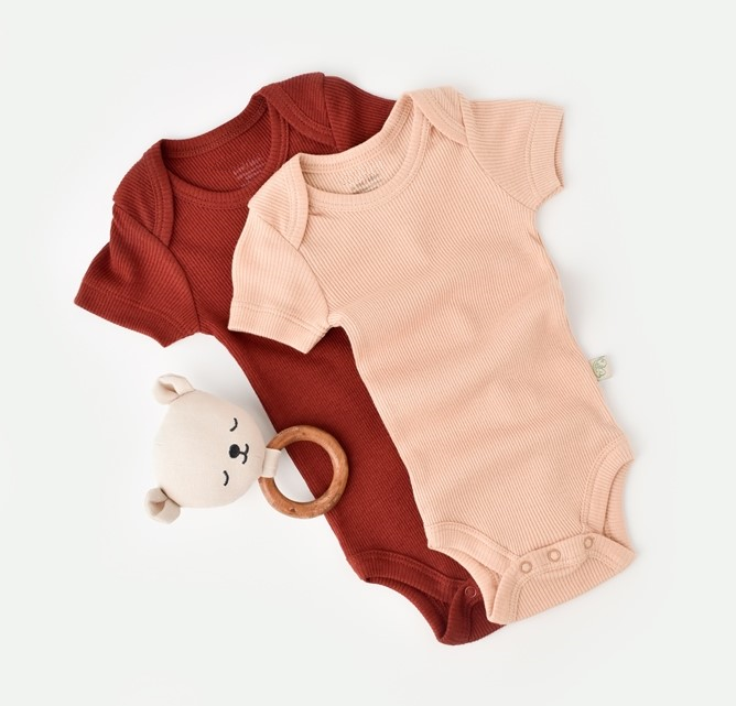 Organic Modal Bodysuit Set - Burgundy & Salmon