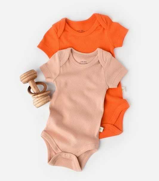 Organic Modal Bodysuit Set - Orange & Peach