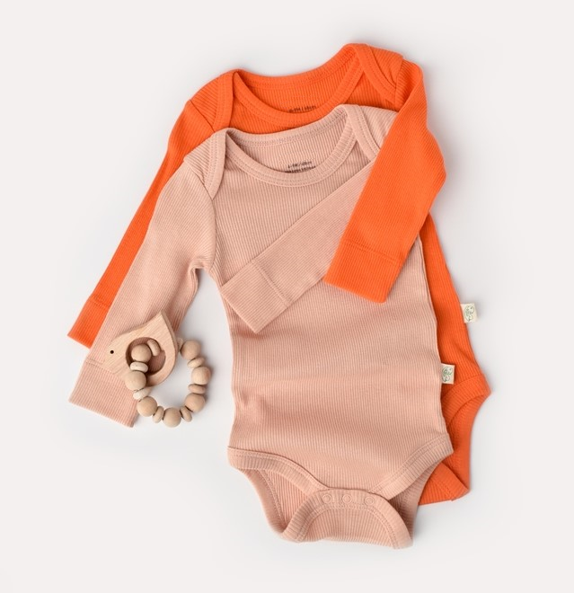 Long Sleeve Organic Modal Bodysuit Set - Orange & Peach