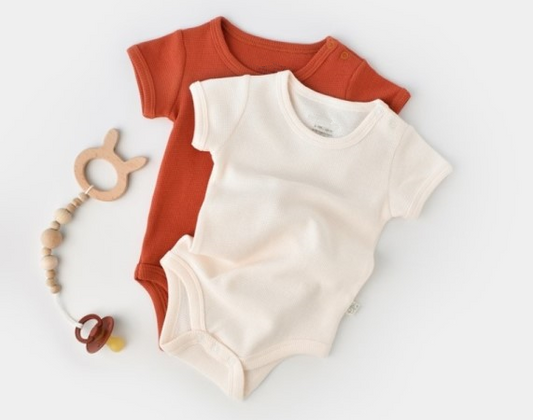 Organic Bodysuit Set - Terracotta & White