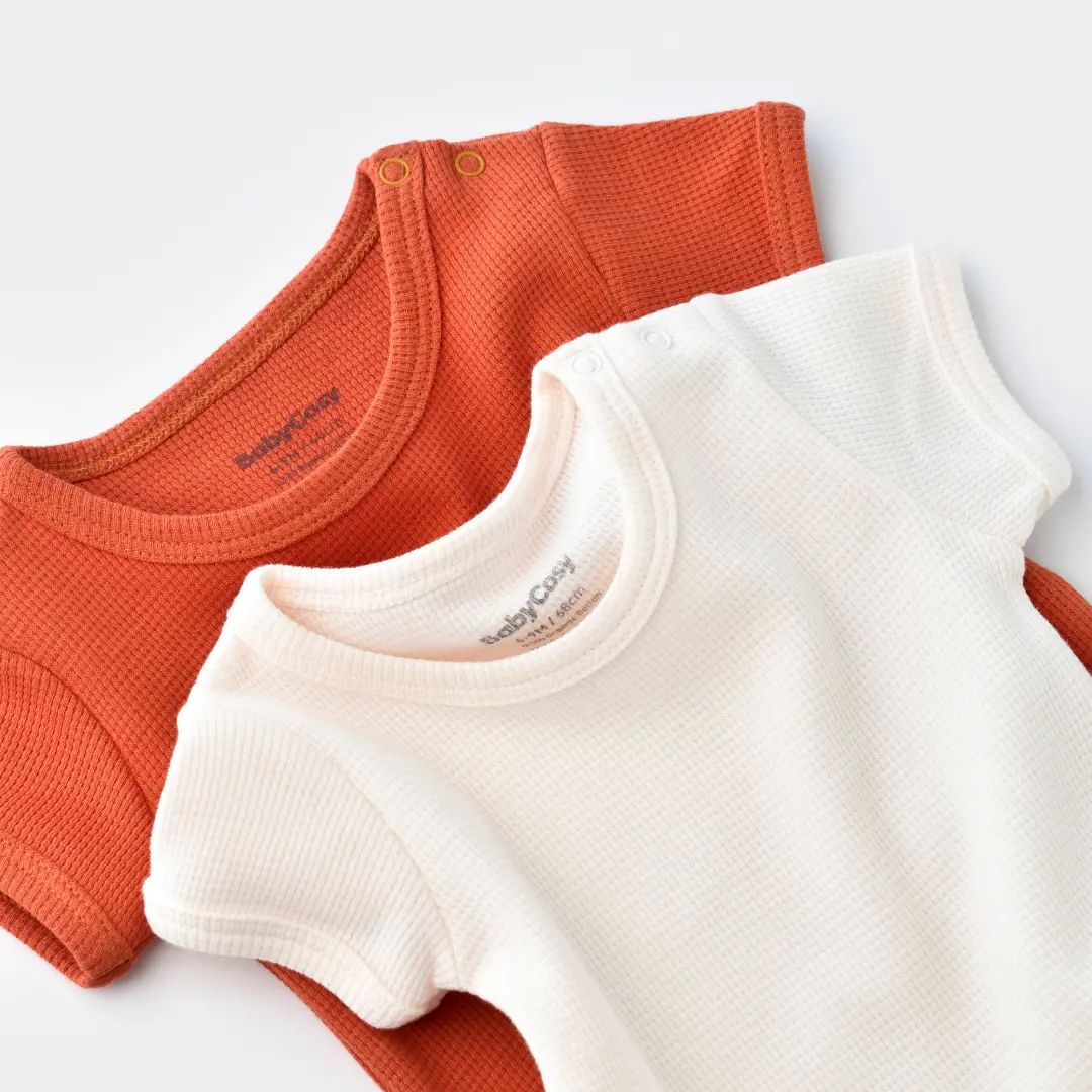 Organic Bodysuit Set - Terracotta & White