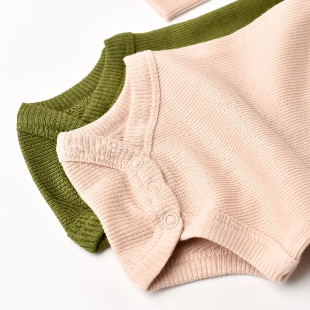 Long Sleeve Organic Modal Bodysuit Set - Green & Blush