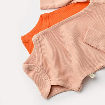 Long Sleeve Organic Modal Bodysuit Set - Orange & Peach