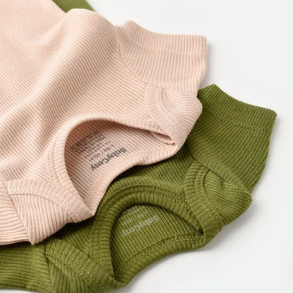 Organic Modal Bodysuit Set - Green & Blush