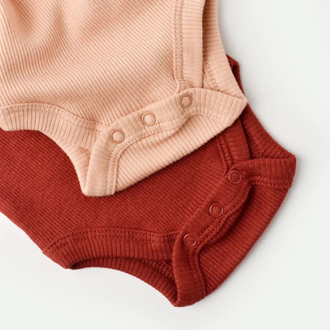 Organic Modal Bodysuit Set - Burgundy & Salmon