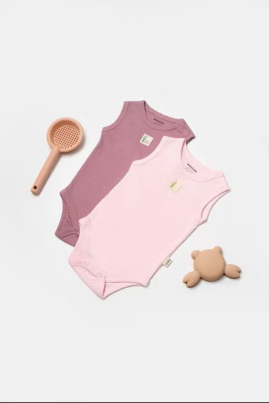 Sleeveless Organic BamBoo Bodysuit Set - Pink & Purple