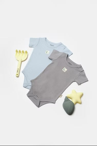 Organic BamBoo Bodysuit Set - Blue & Grey