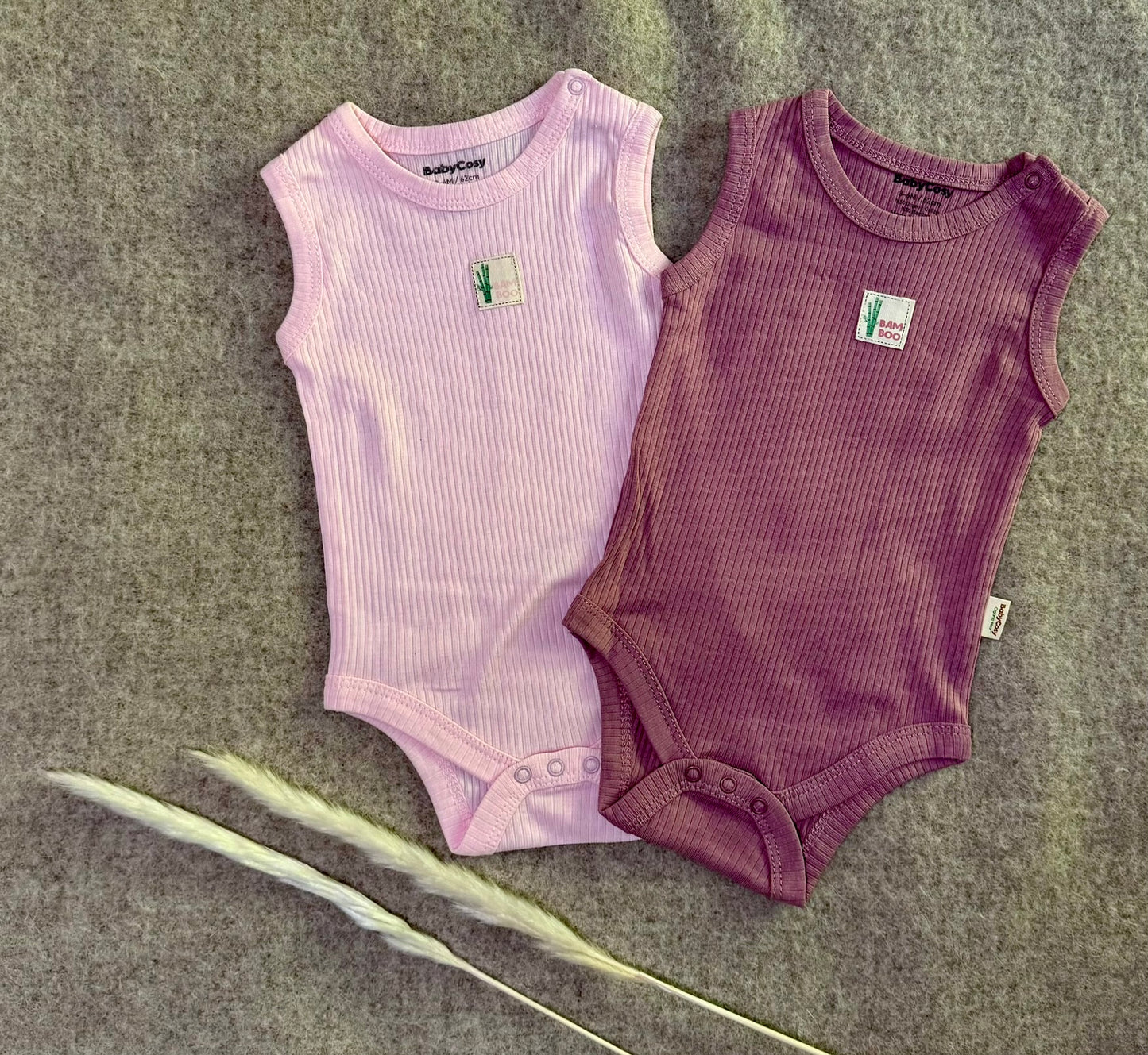 Sleeveless Organic BamBoo Bodysuit Set - Pink & Purple