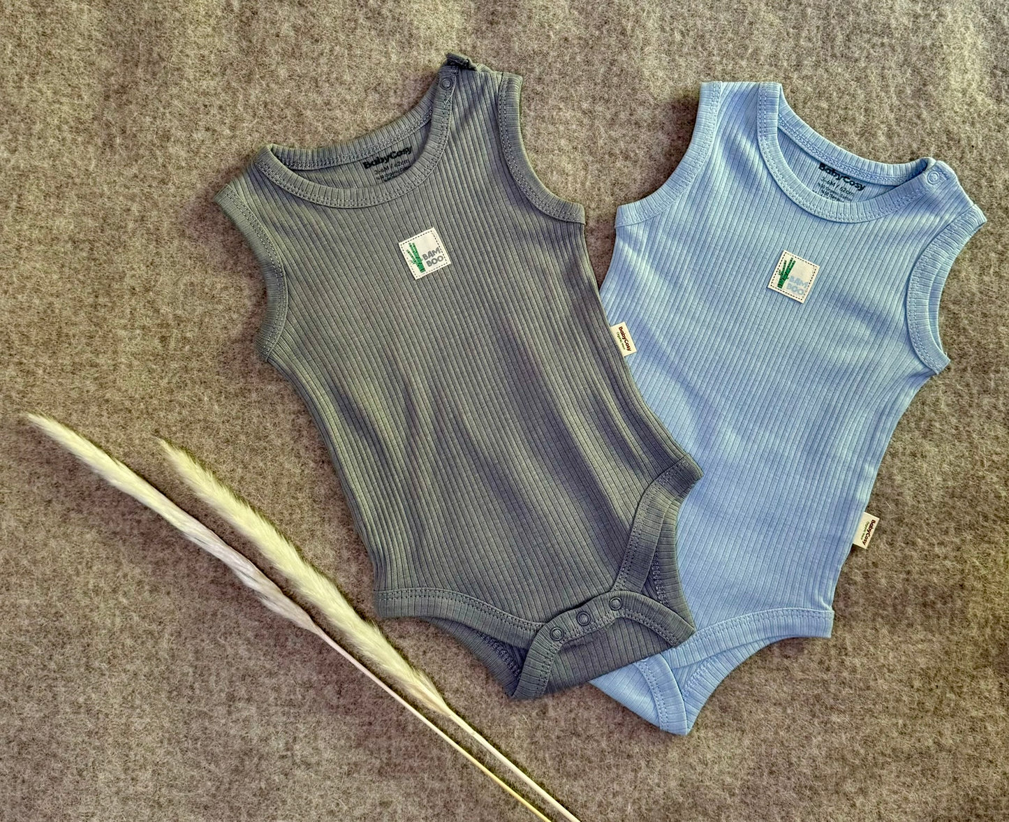 Sleeveless Organic BamBoo Bodysuit Set - Blue & Grey